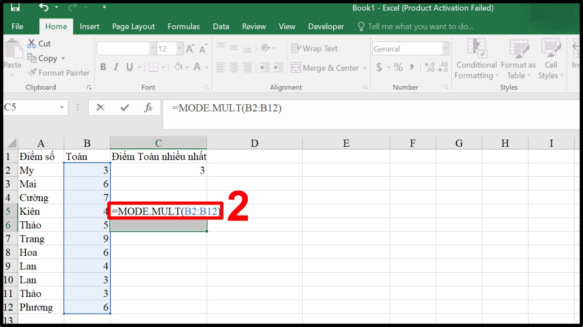 Cách sử dụng hàm MODE trong Excel kèm ví dụ minh họa 5