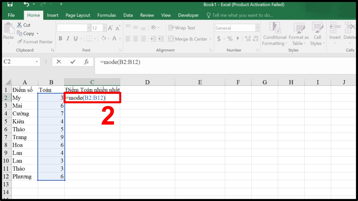 Cách sử dụng hàm MODE trong Excel kèm ví dụ minh họa 2