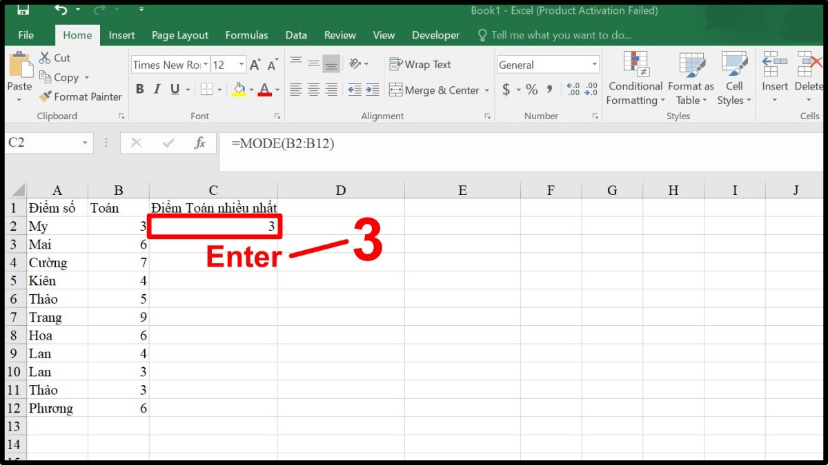 Cách sử dụng hàm MODE trong Excel kèm ví dụ minh họa 3