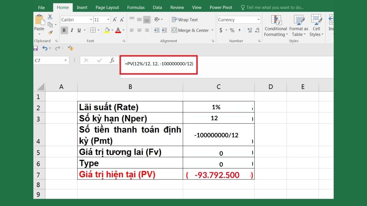 Cách sử dụng hàm PV trong Excel kèm ví dụ minh họa 1