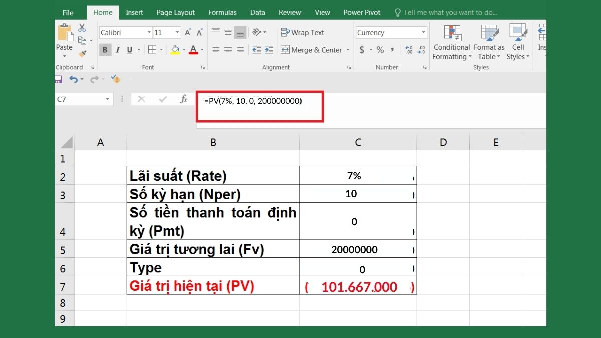 Cách sử dụng hàm PV trong Excel kèm ví dụ minh họa 3