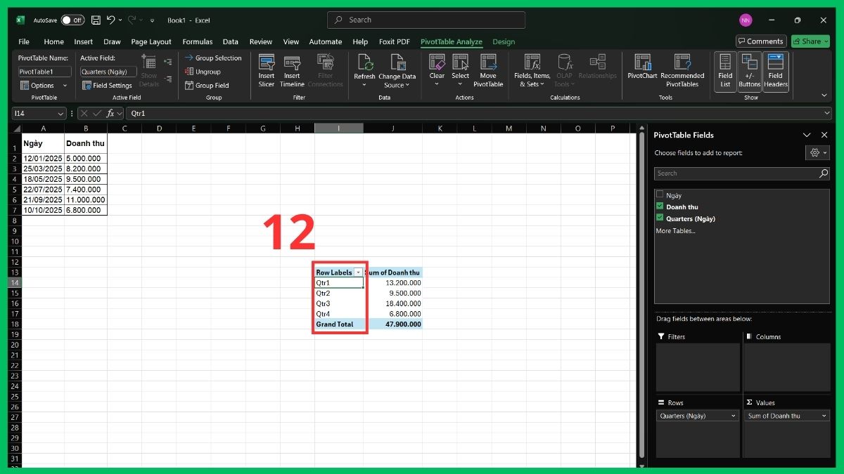 Chi tiết 3 công thức tính quý trong Excel chính xác nhất 13