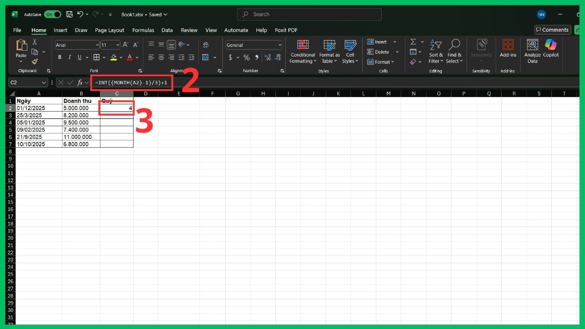Chi tiết 3 công thức tính quý trong Excel chính xác nhất 5