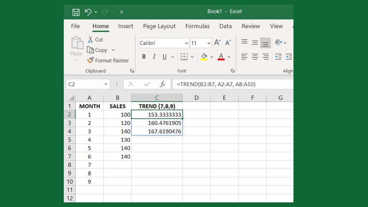 Cách sử dụng hàm TREND trong Excel kèm ví dụ minh họa 1