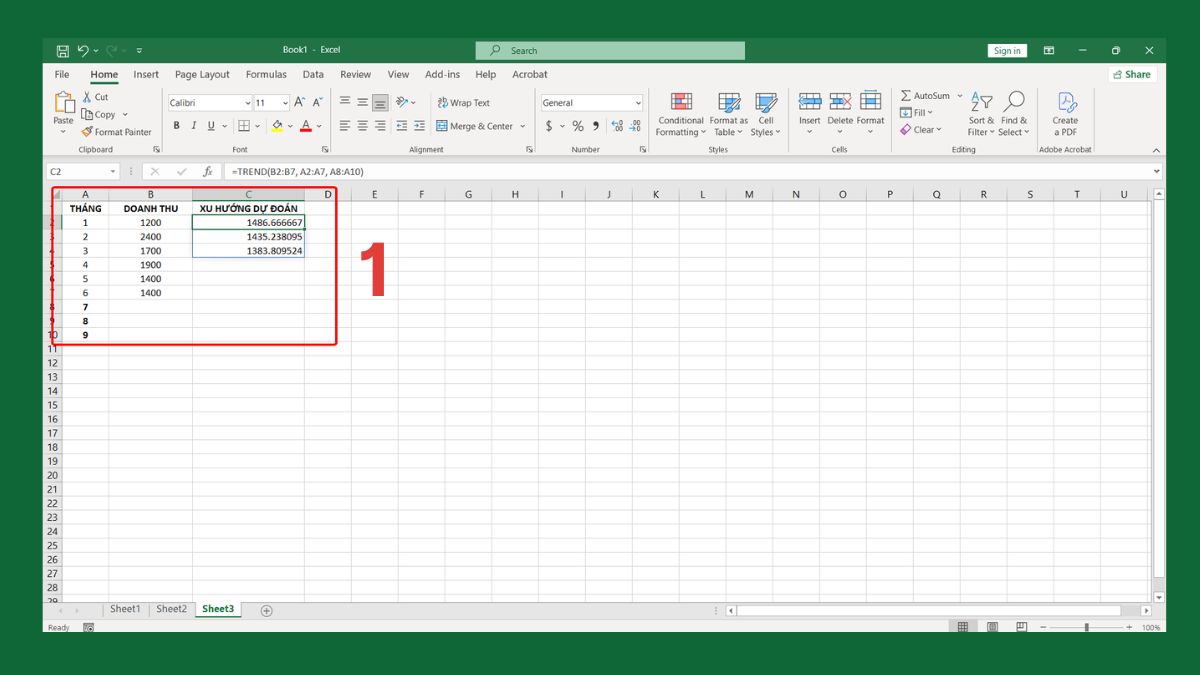 Cách vẽ biểu đồ xu hướng từ hàm TREND 1