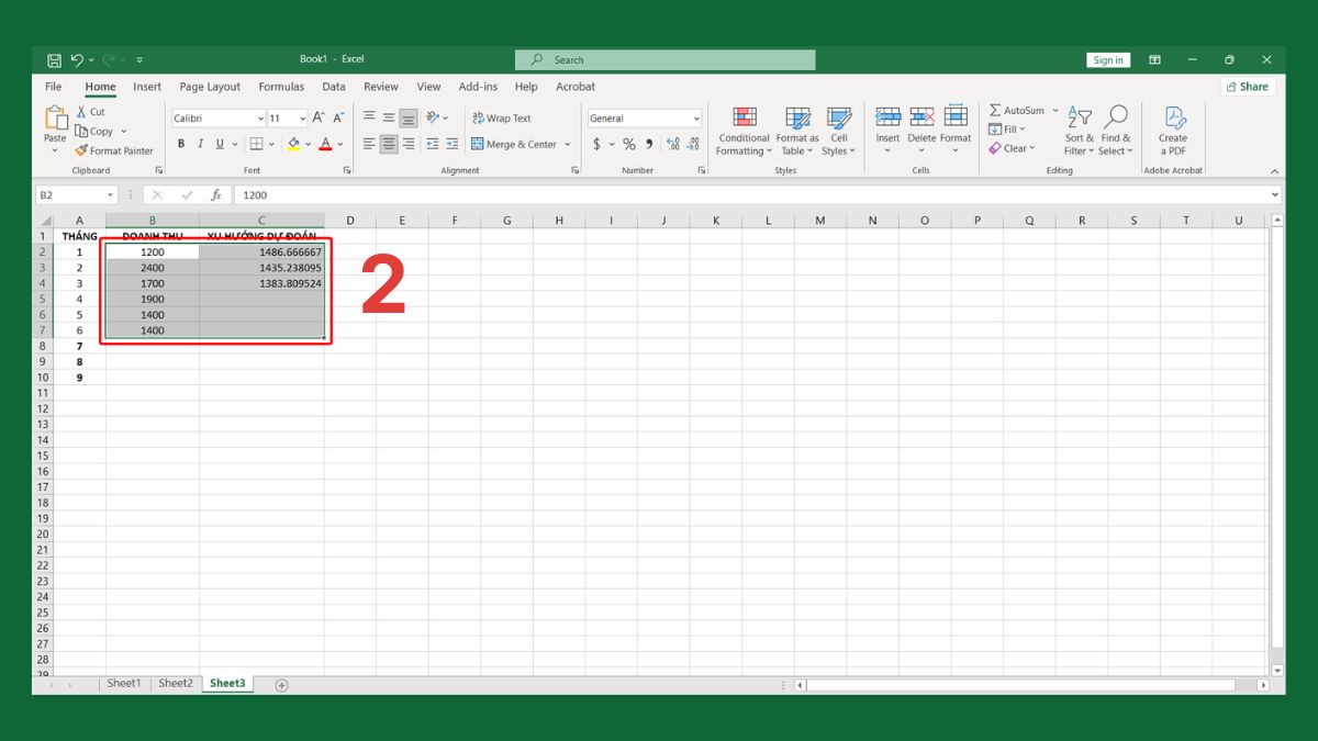 Cách vẽ biểu đồ xu hướng từ hàm TREND 2