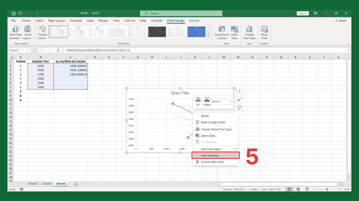 Cách vẽ biểu đồ xu hướng từ hàm TREND 4