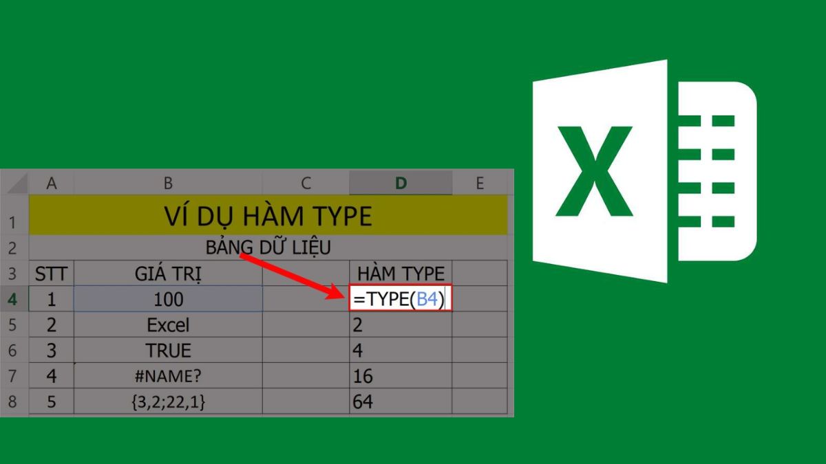 Hàm TYPE trong Excel