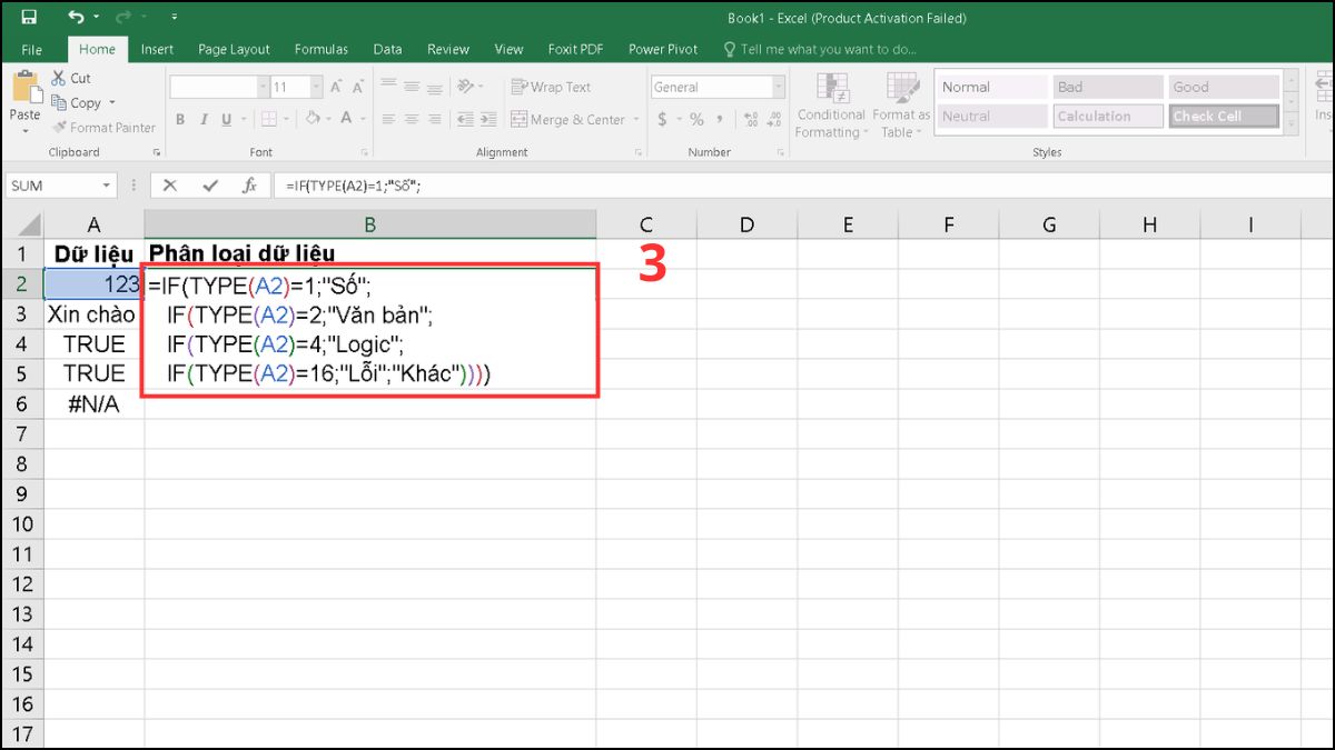 Hướng dẫn cách sử dụng hàm TYPE trong Excel 6