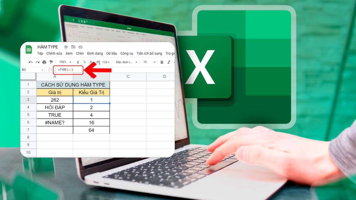 Cách dùng hàm TYPE trong Excel để kiểm tra kiểu dữ liệu