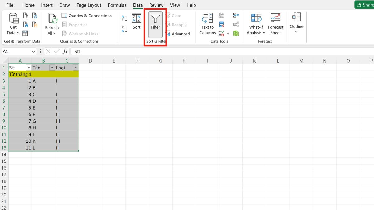 Cách sửa lỗi không filter được trong Excel đơn giản 10