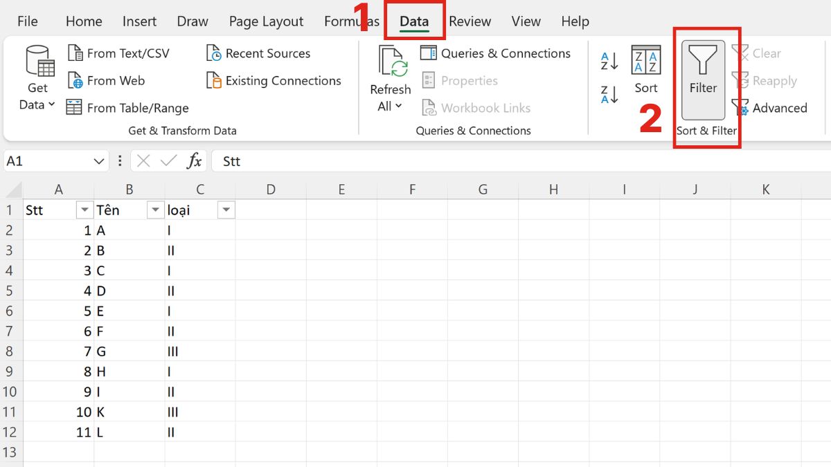 Cách sửa lỗi không filter được trong Excel đơn giản 2