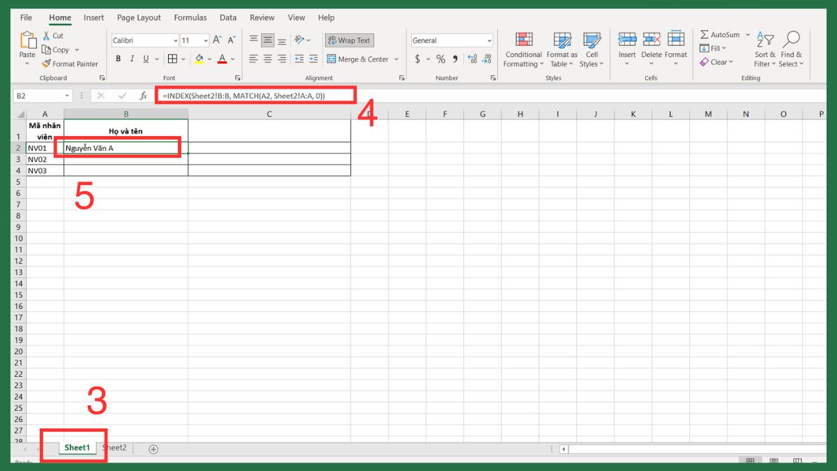 Cách lấy dữ liệu từ sheet khác bằng hàm trong Excel 4