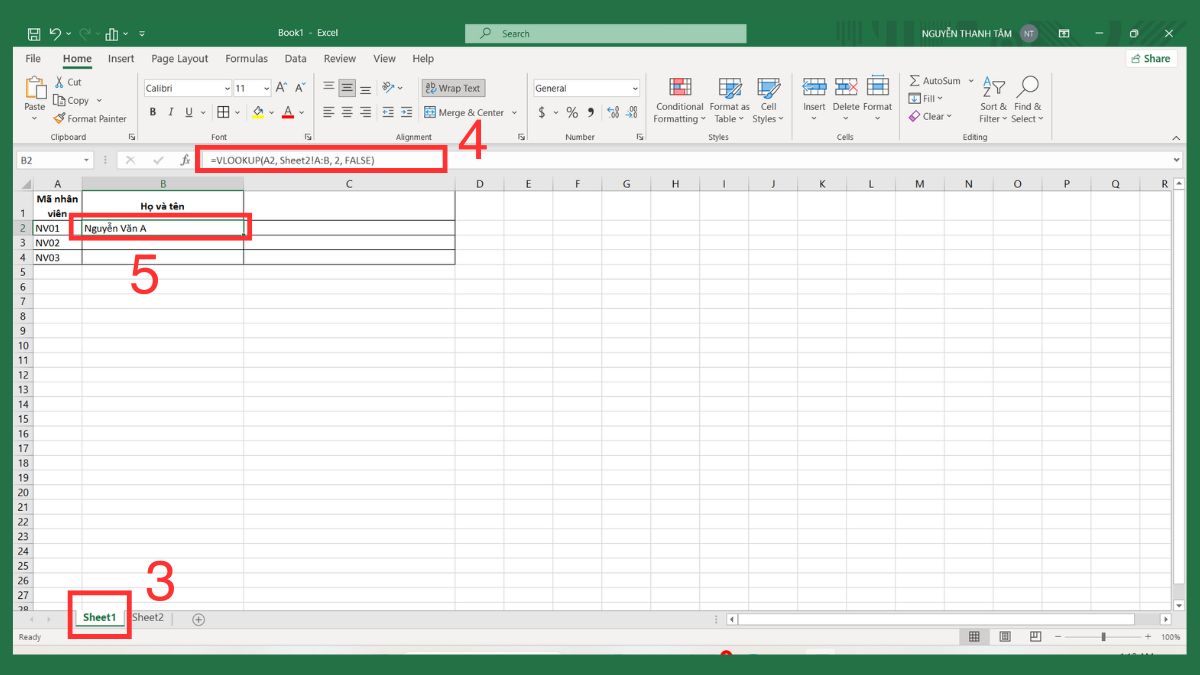 Cách lấy dữ liệu từ sheet khác bằng hàm trong Excel 2