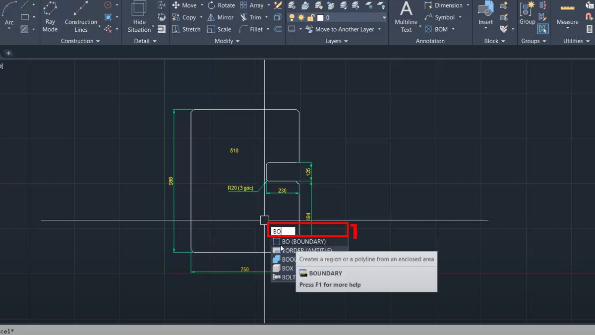 Cách dùng lệnh BO tạo vùng khép kín trong AutoCAD