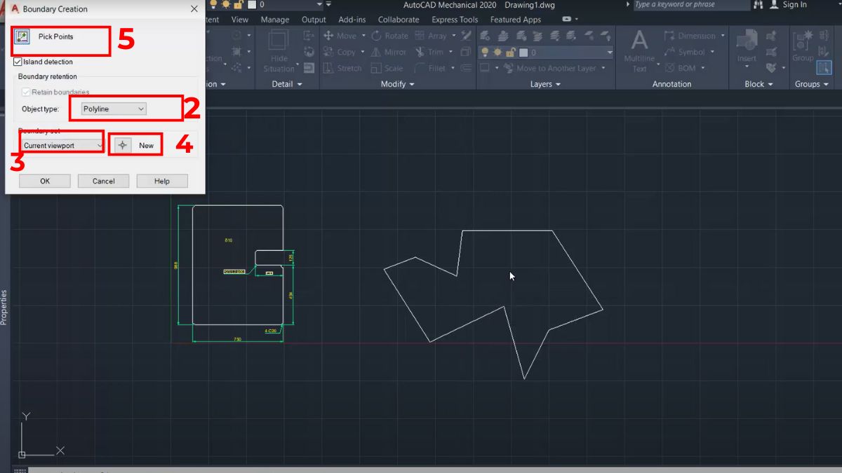Cách dùng lệnh BO tạo vùng khép kín trong AutoCAD 2