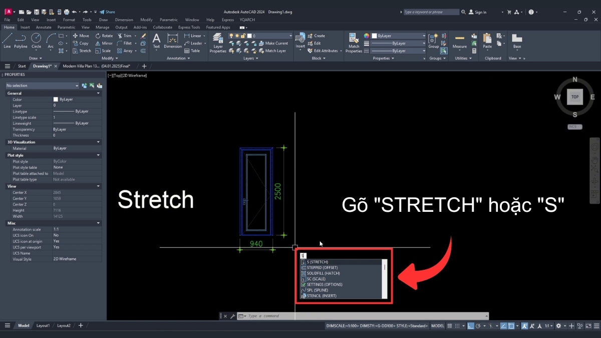 Cách dùng lệnh Stretch để kéo giãn hình vẽ trong CAD 1