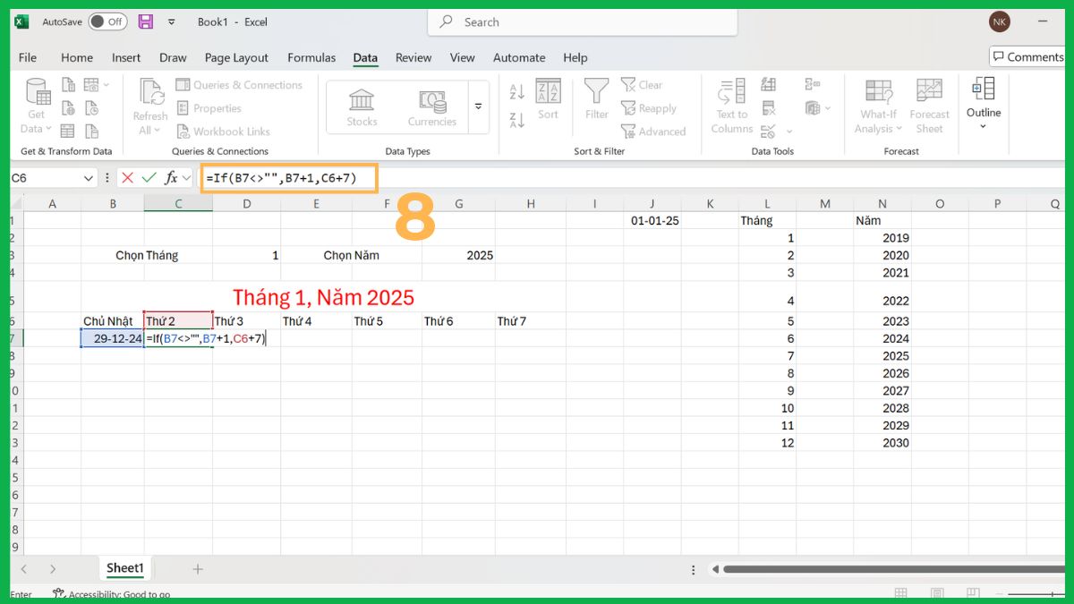 Tạo lịch thủ công bằng hàm trong Excel 5