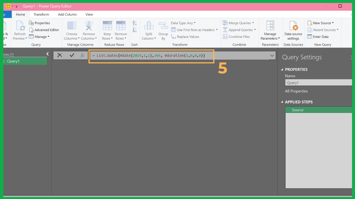 Tạo lịch tự động bằng Power Query 3