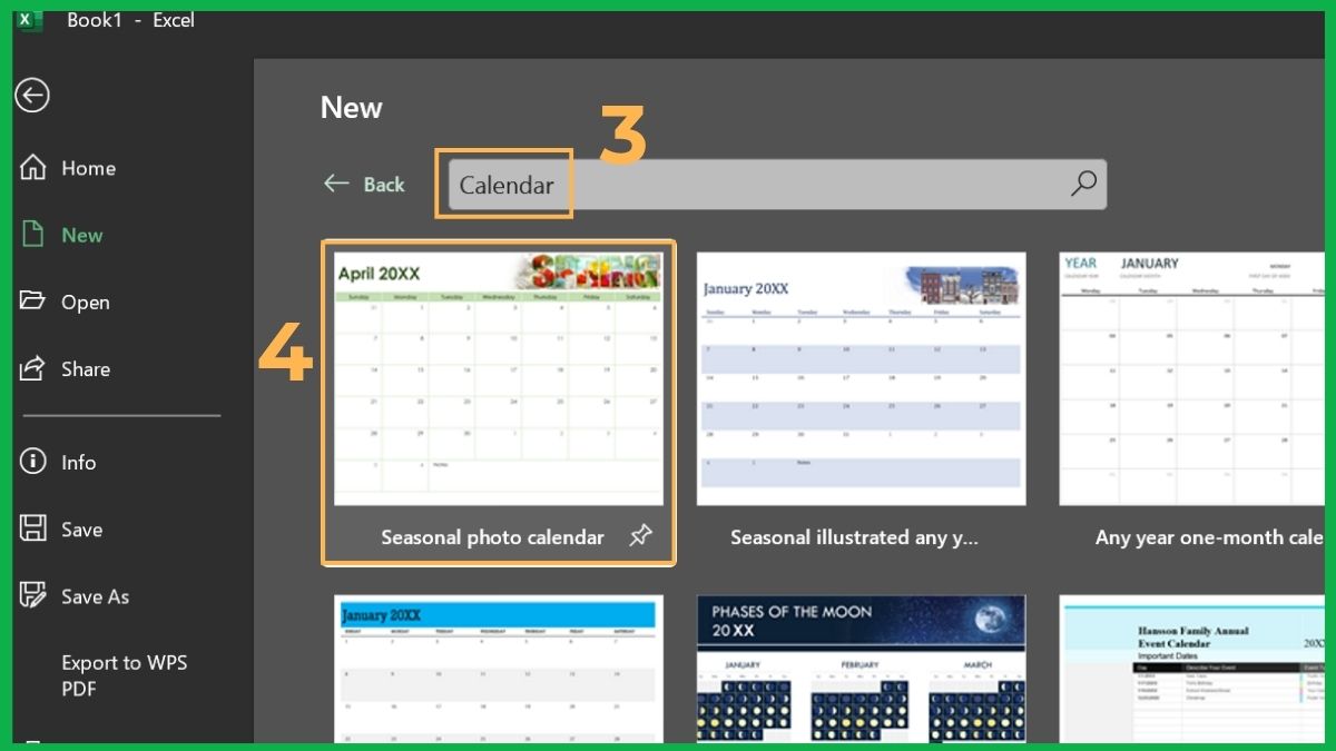 Tạo lịch bằng mẫu có sẵn của Excel 3