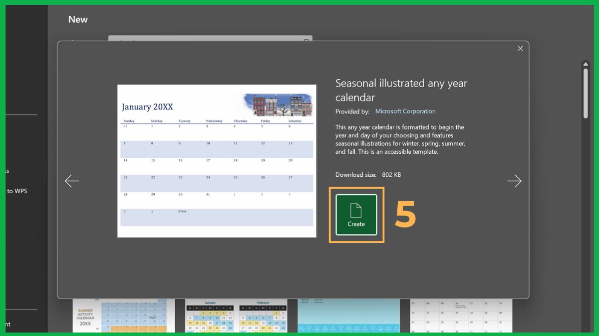 Tạo lịch bằng mẫu có sẵn của Excel 4