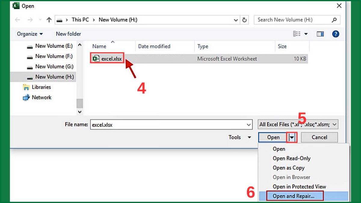 Cách khắc phục lỗi “We found a problem with some content in Excel” 2