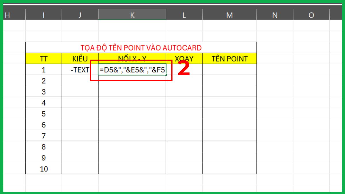 Cách nhập hàng loạt tên điểm từ Excel vào CAD 2