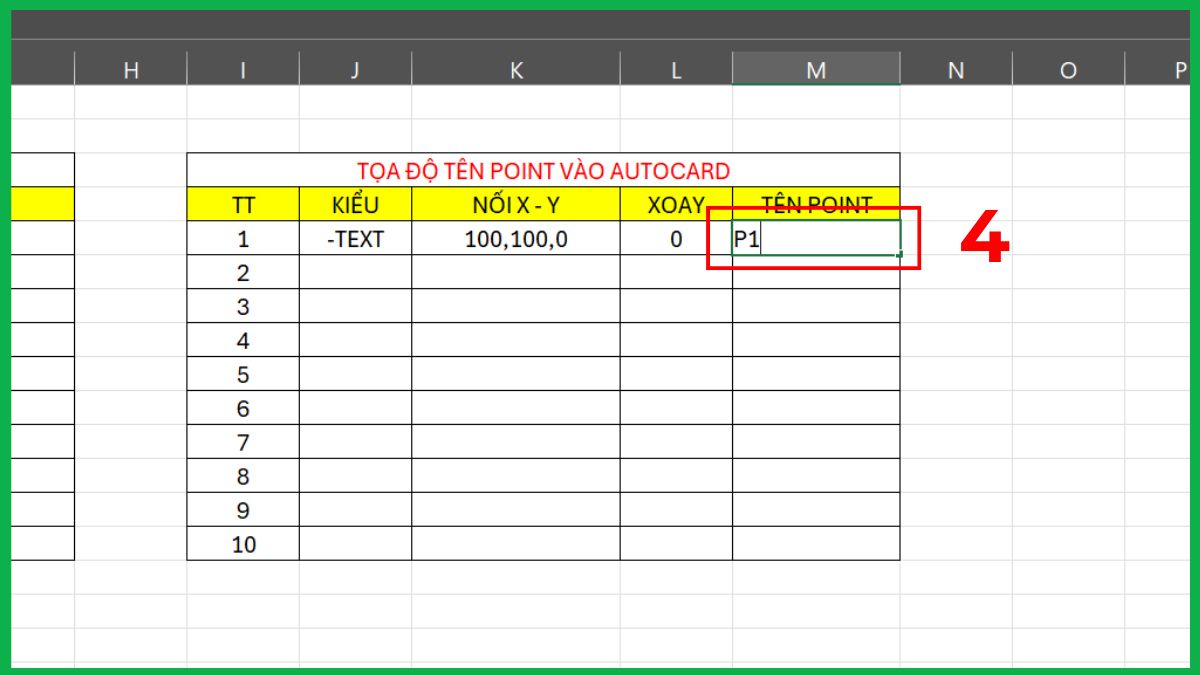 Cách nhập hàng loạt tên điểm từ Excel vào CAD 4