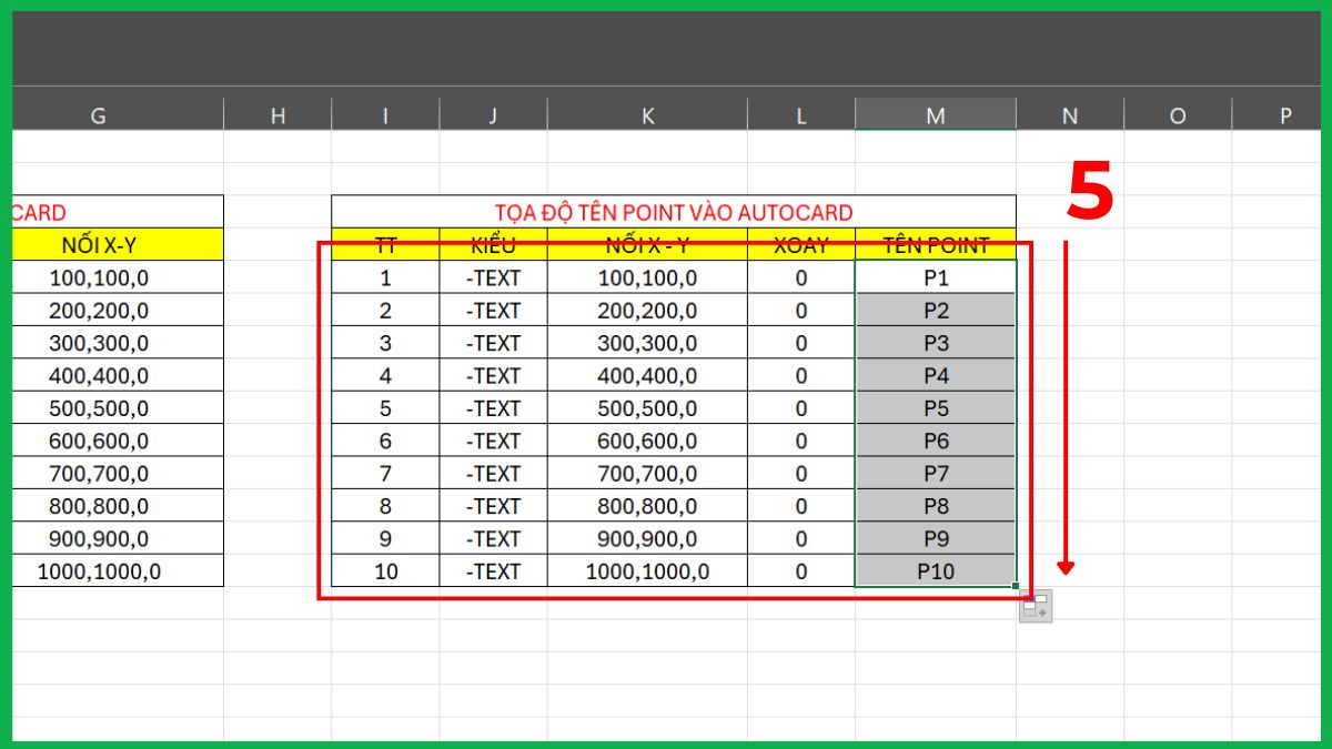 Cách nhập hàng loạt tên điểm từ Excel vào CAD 5