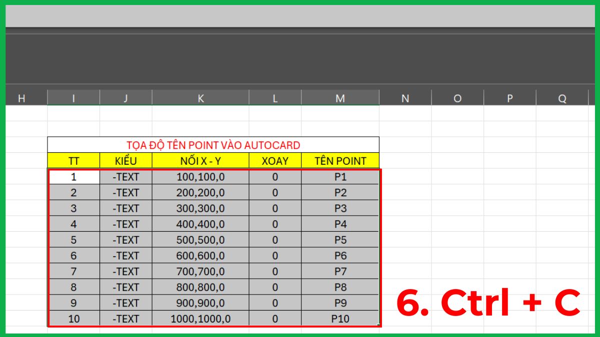 Cách nhập hàng loạt tên điểm từ Excel vào CAD 6