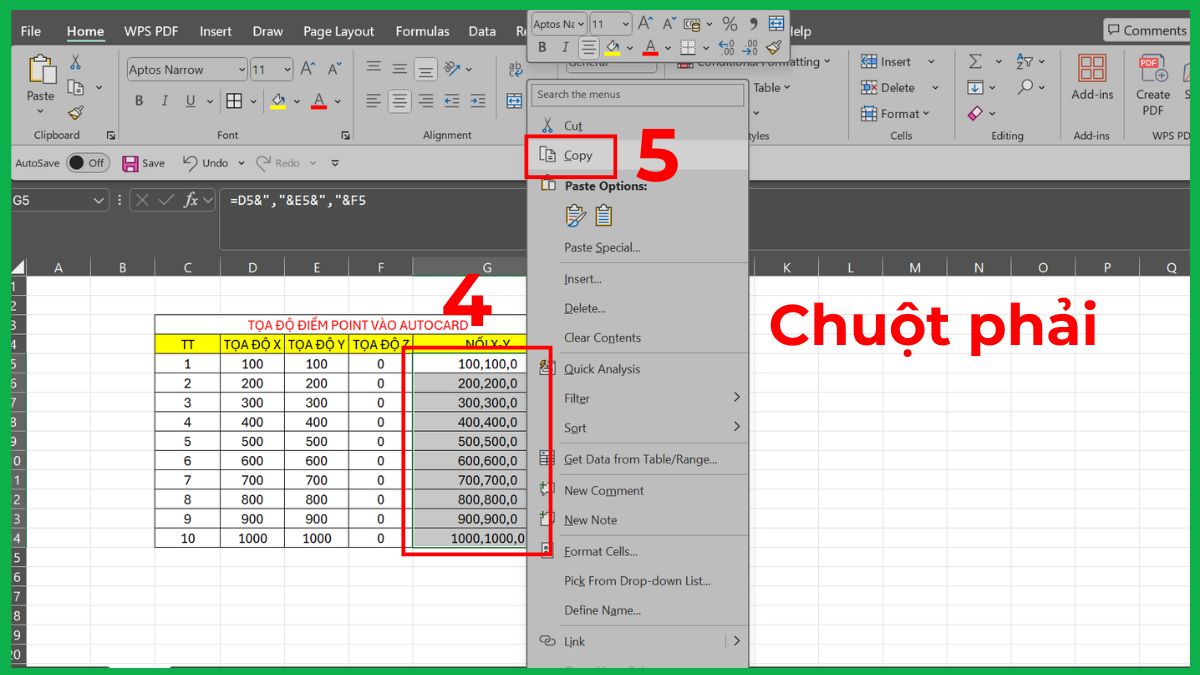 Cách dùng lệnh POINT nhập tọa độ từ Excel vào AutoCAD 4