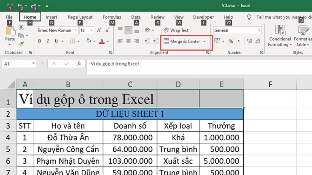 2 phương pháp tạo phím tắt gộp ô trong Excel dễ làm 2