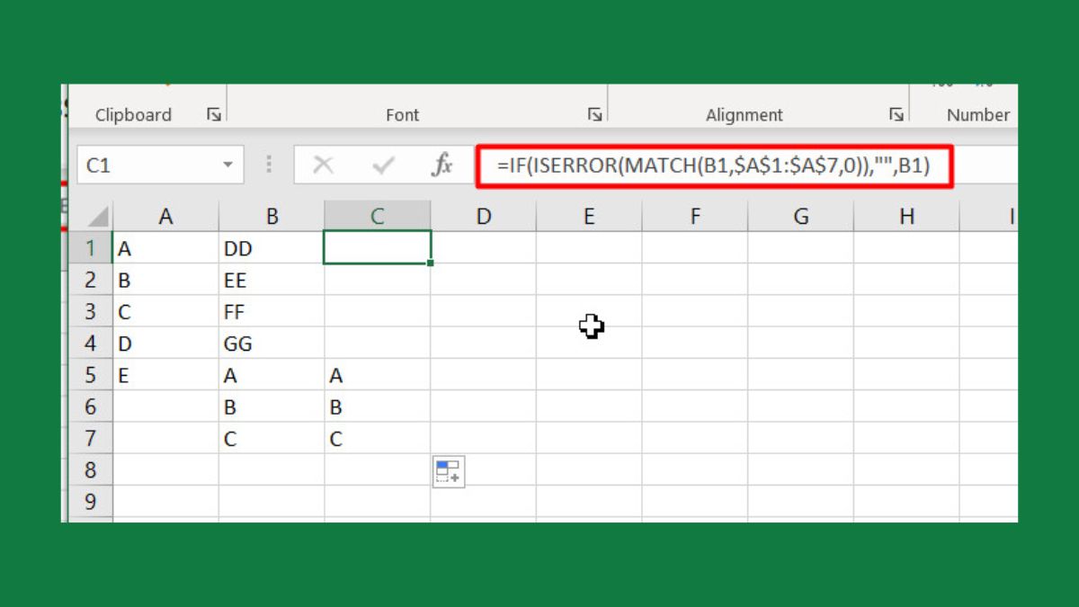 Kết hợp hàm IF, ISERROR và MATCH để so sánh 2 cột trong Excel  3