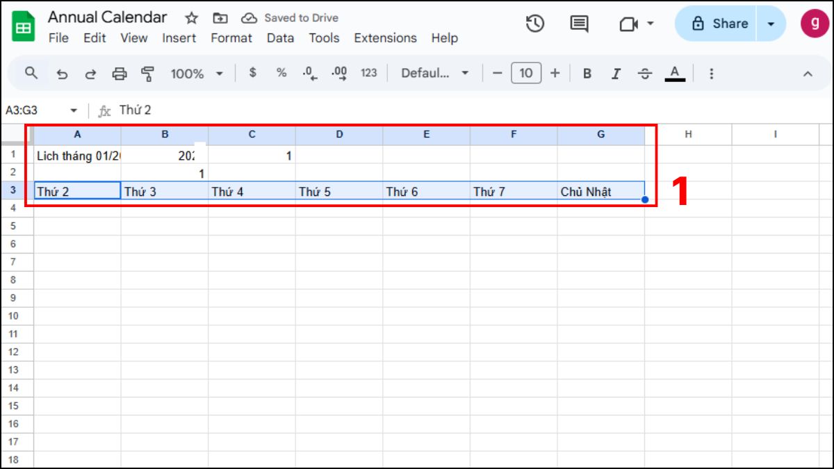 Cách tự tạo lịch thủ công trên Google Sheet chi tiết 1