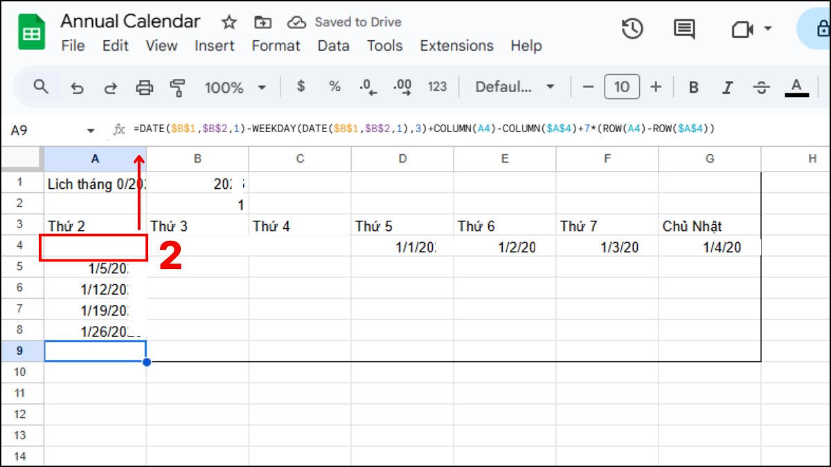 Cách tự tạo lịch thủ công trên Google Sheet chi tiết 2