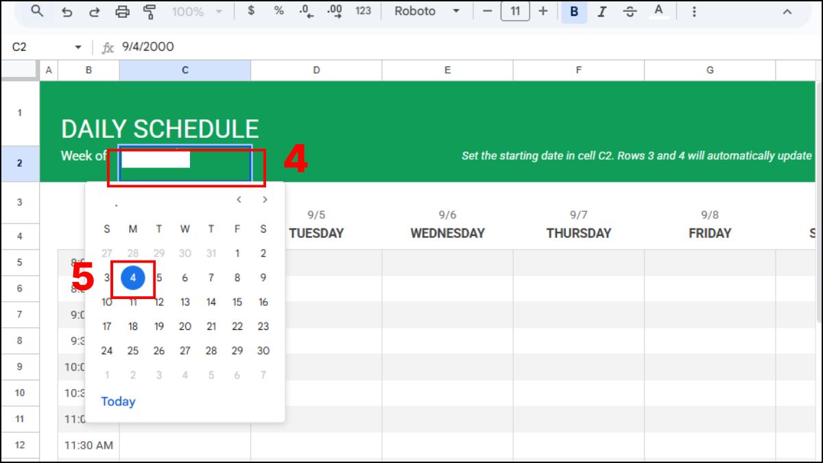 Tạo lịch trong Google Sheets bằng mẫu có sẵn 3
