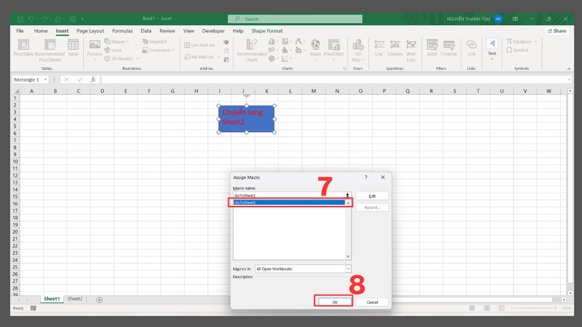 3 cách tạo nút bấm chuyển sheet trong Excel 12