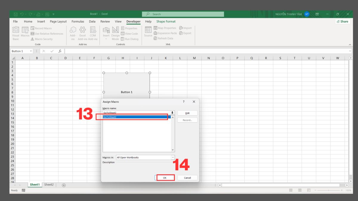 3 cách tạo nút bấm chuyển sheet trong Excel 8