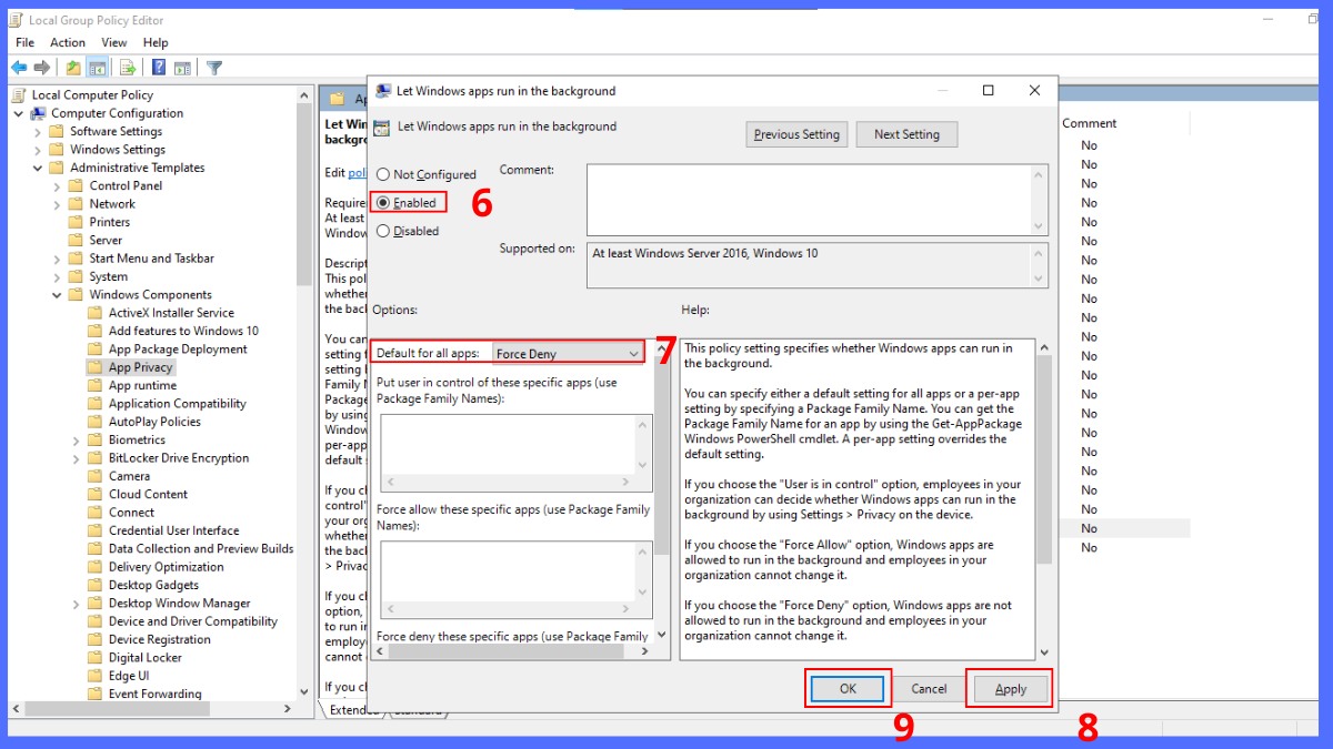 Tắt ứng dụng chạy ngầm Win 11 bằng Group Policy Editor 3