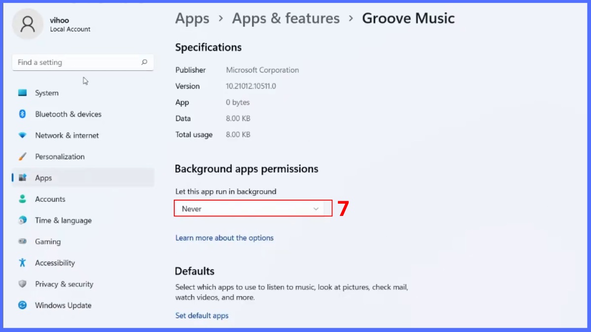 Cách tắt ứng dụng chạy ngầm Win 11 qua Settings 4