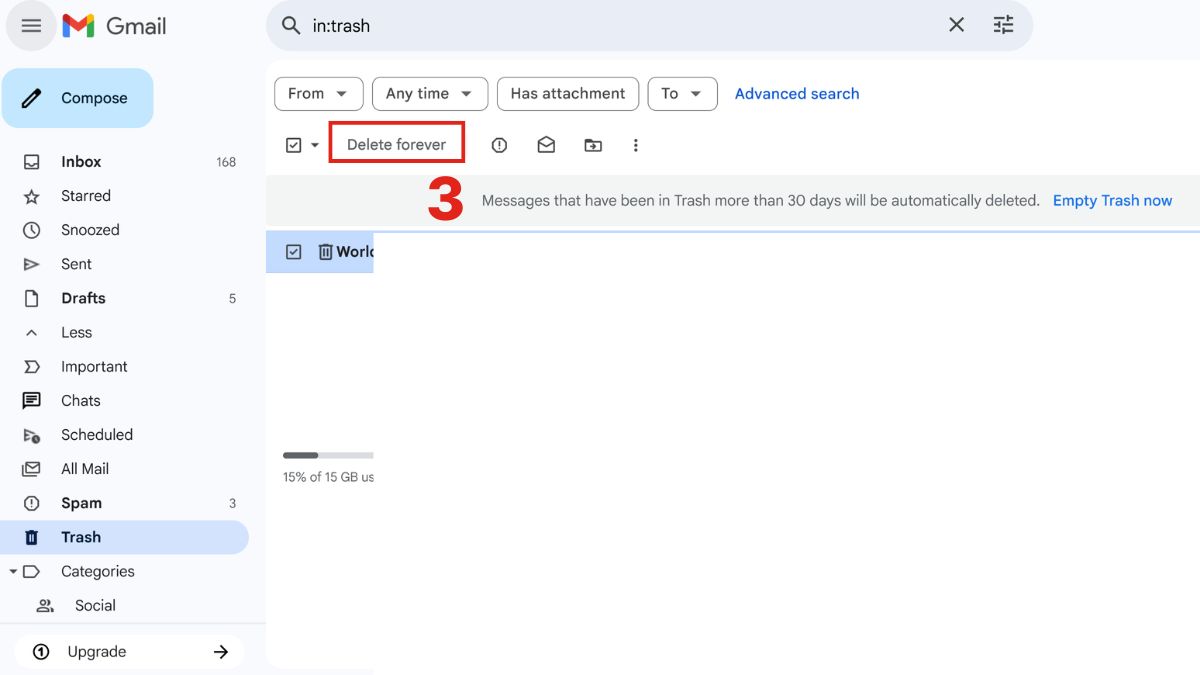 Hướng dẫn dọn sạch thùng rác Gmail để giải phóng dung lượng 3
