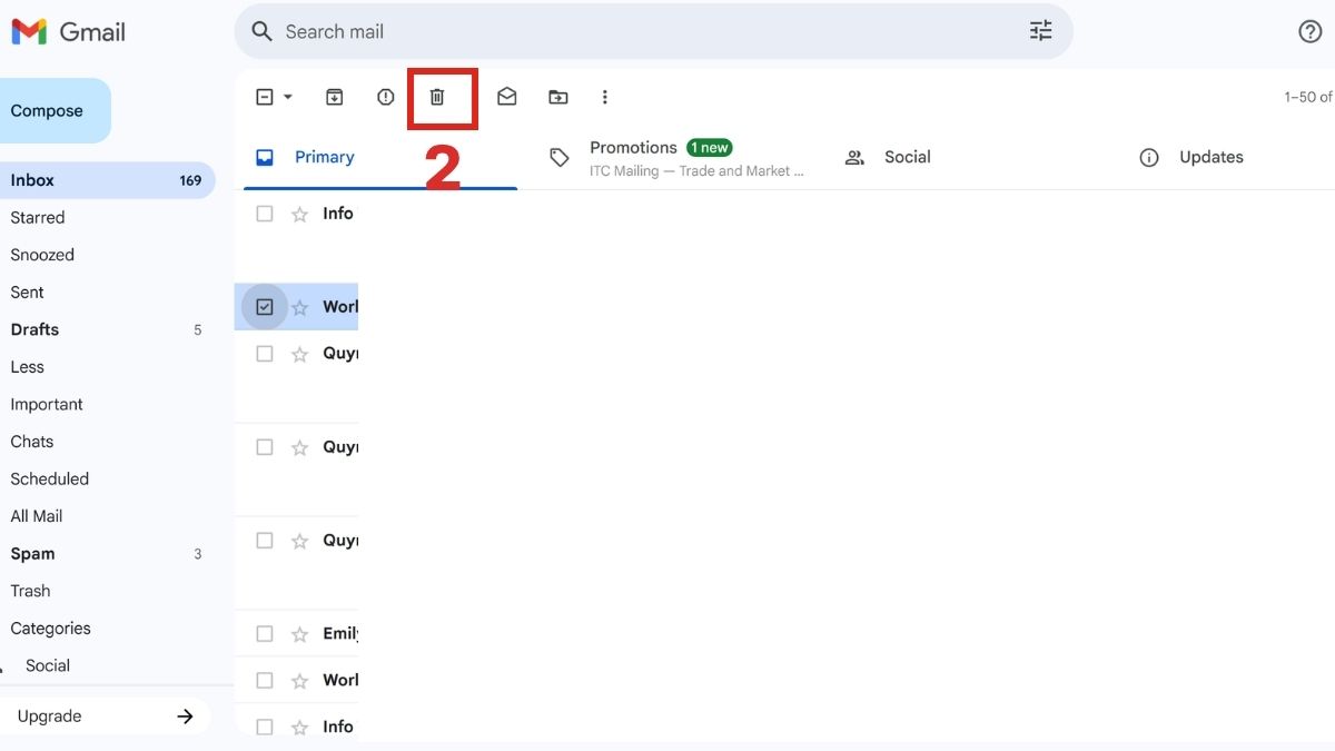 Xóa thư trong tài khoản Gmail bằng máy tính 3