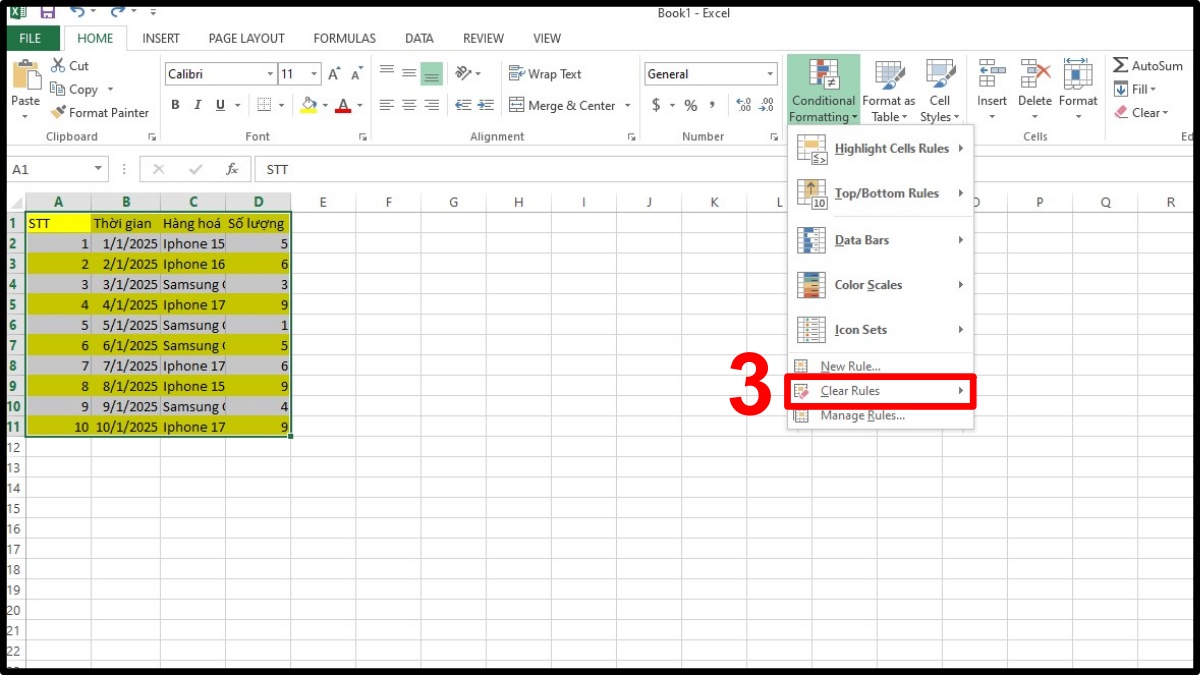 Hướng dẫn cách bỏ tô màu xen kẽ trong Excel 2