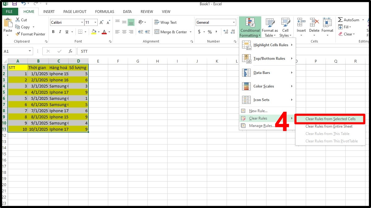 Hướng dẫn cách bỏ tô màu xen kẽ trong Excel 3