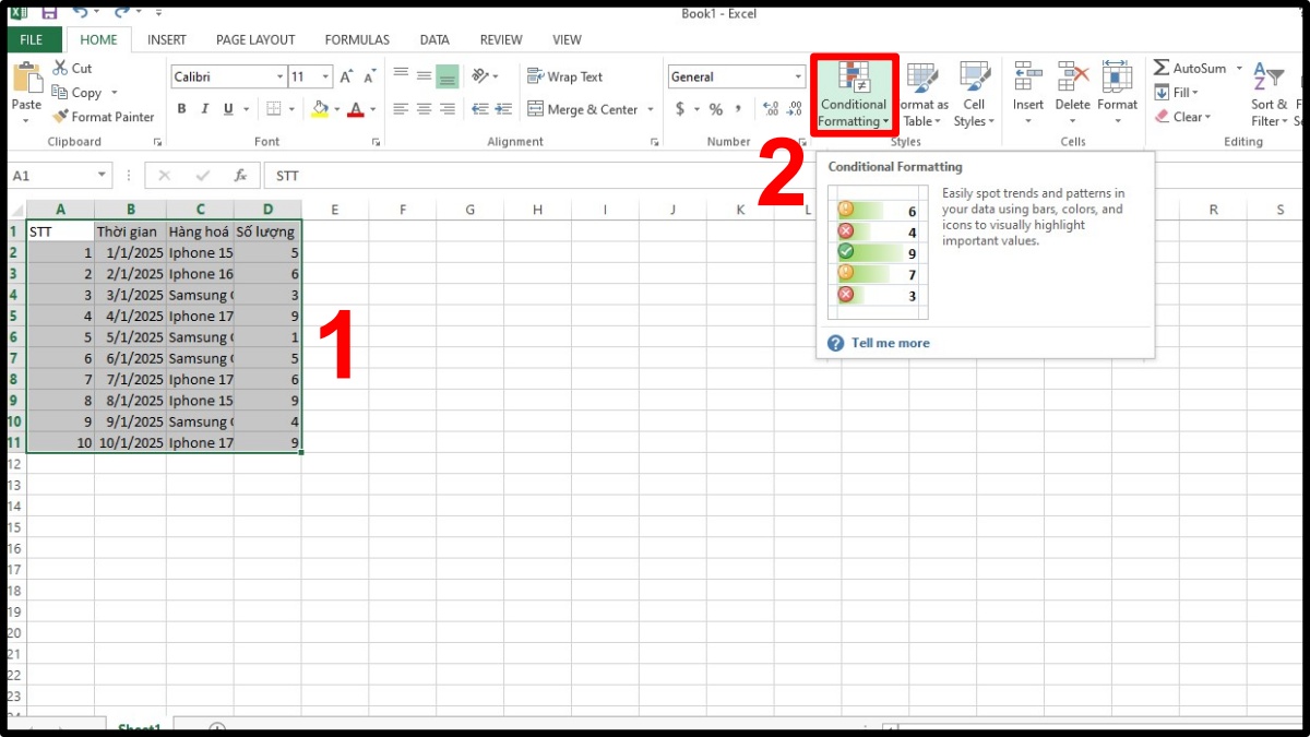 Cách tô màu xen kẽ trong Excel bằng Conditional Formatting