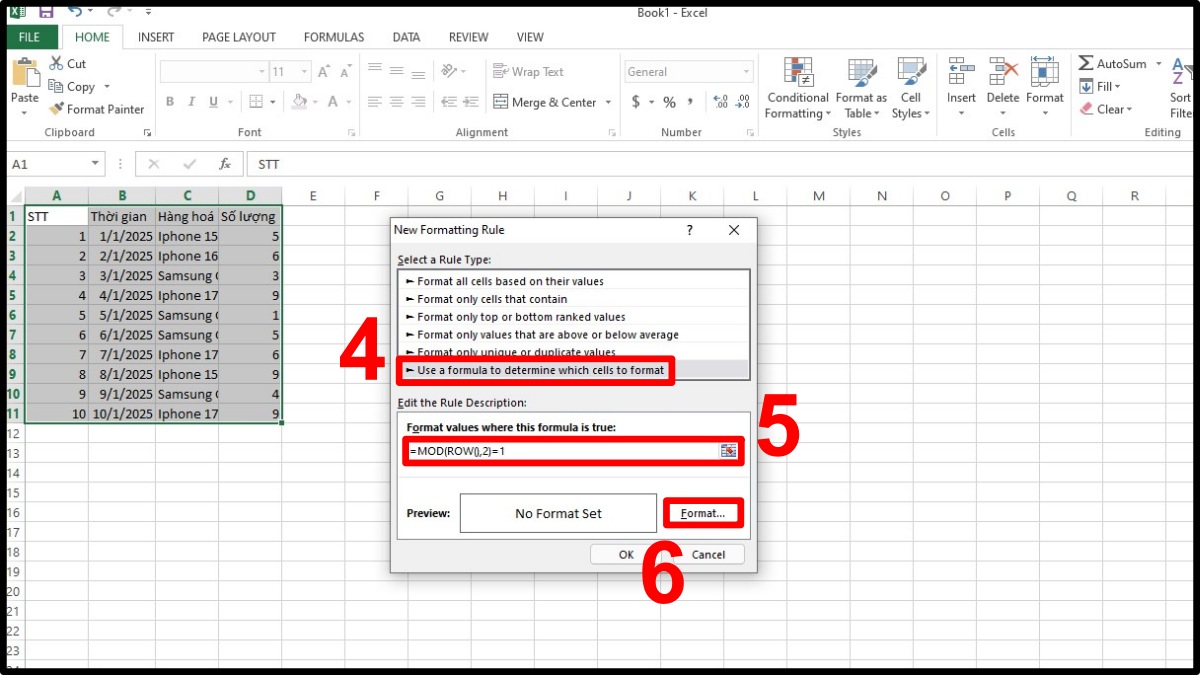 Cách tô màu xen kẽ trong Excel bằng Conditional Formatting 3