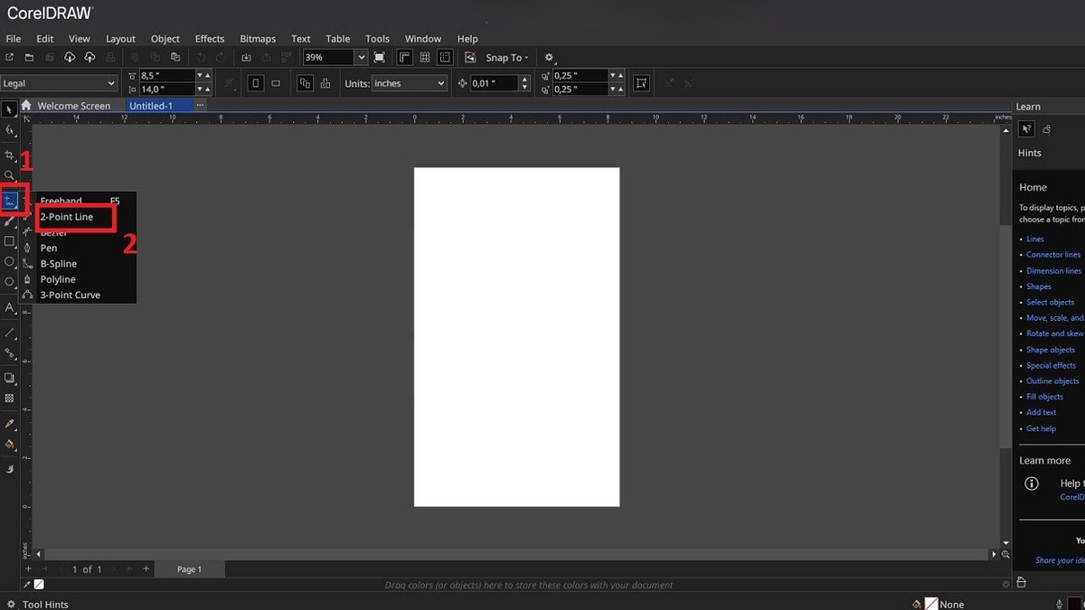 Chi tiết các bước thực hành vẽ đường thẳng bằng CorelDRAW 1