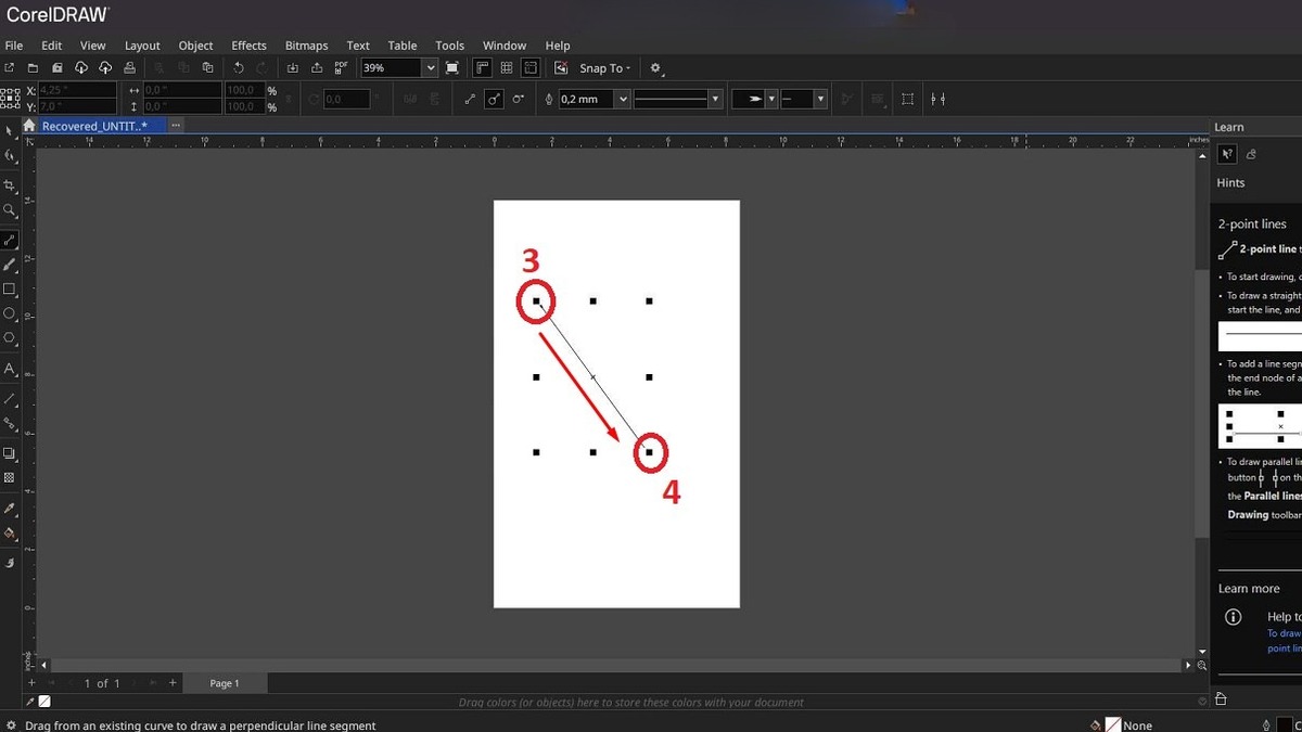 Chi tiết các bước thực hành vẽ đường thẳng bằng CorelDRAW 2