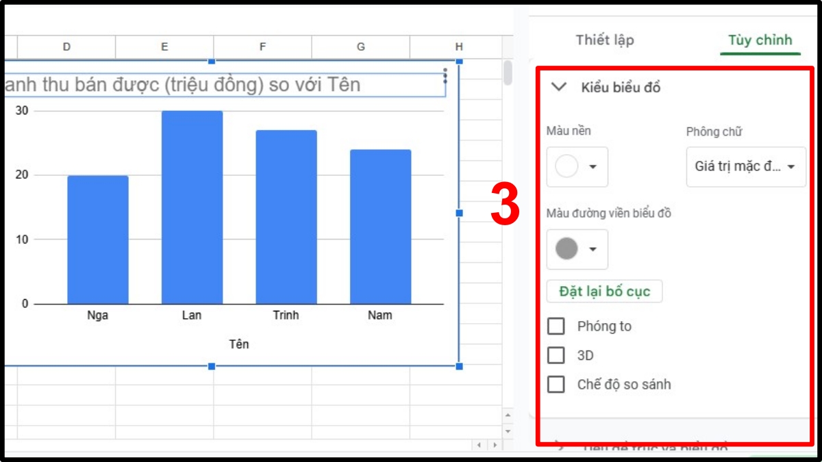 Cách tùy chỉnh biểu đồ trong Google Sheet 3
