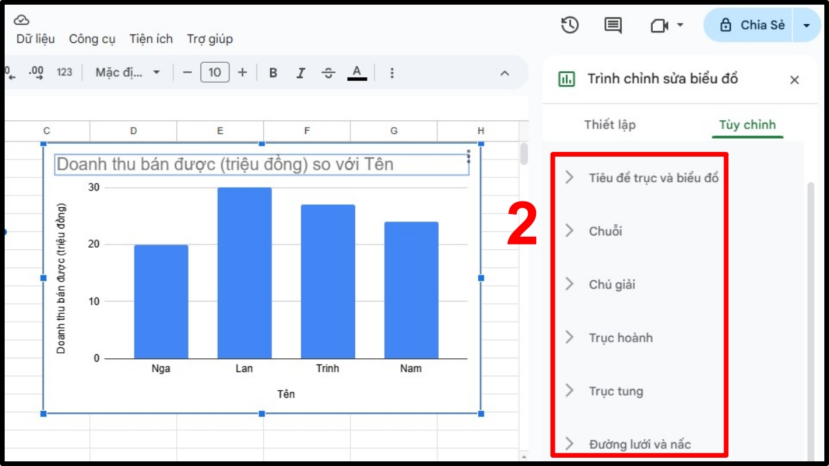 Cách tùy chỉnh biểu đồ trong Google Sheet 2